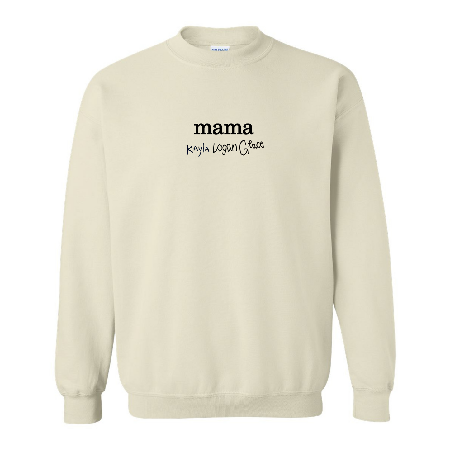 Title with Handwritten Name(s) Embroidered on Under Adult Crewneck Sweatshirt