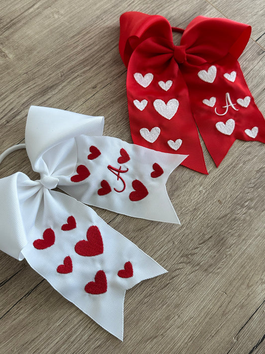 Embroidered Initial with Hearts Valentine's Hair Bow