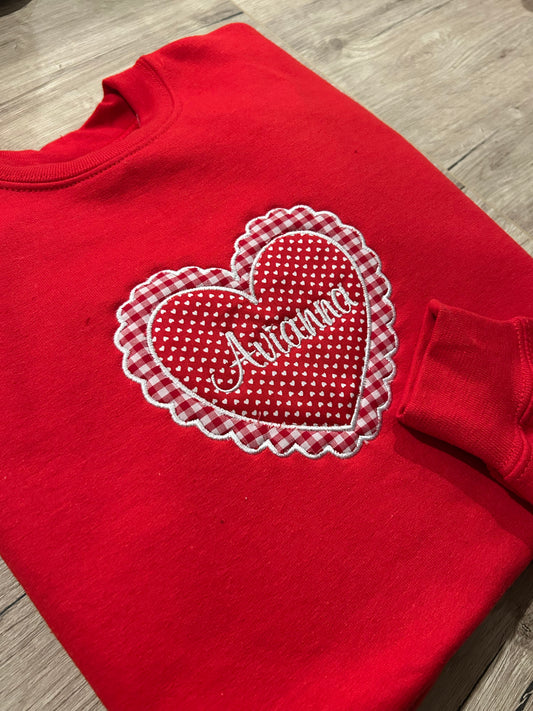 Vintage Style Heart with Name Youth Embroidered Crewneck