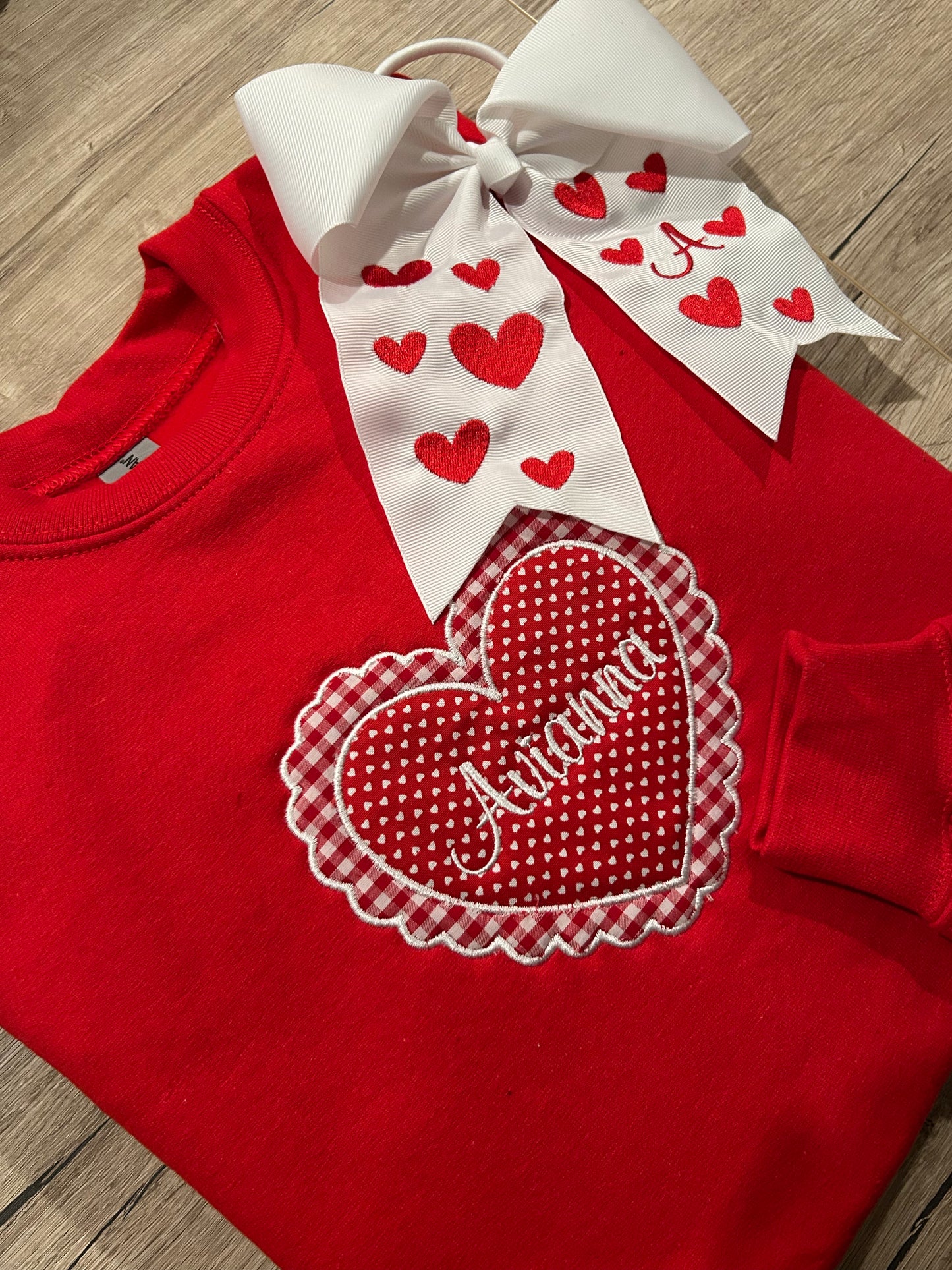 Vintage Style Heart with Name Youth Embroidered Crewneck